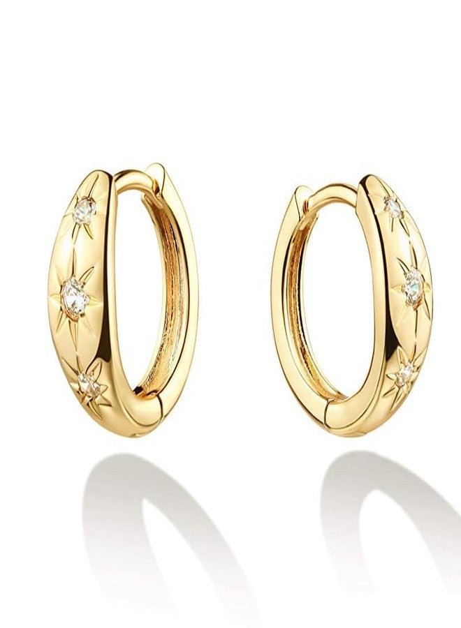 Aktully Gold Huggie Hoop Earrings for Women 18K Gold Star Hoop Earrings Dainty Cubic Zriconia Star Small Hoop Earrings Trendy Jewelry Gift for Women (Gold B) - Image 1